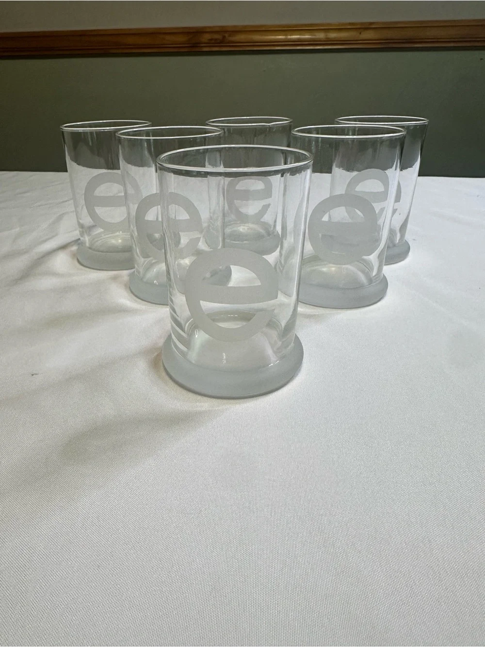 Set of 6 Clear Glass Tumblers with Frosted Emblem the letter E - Clear